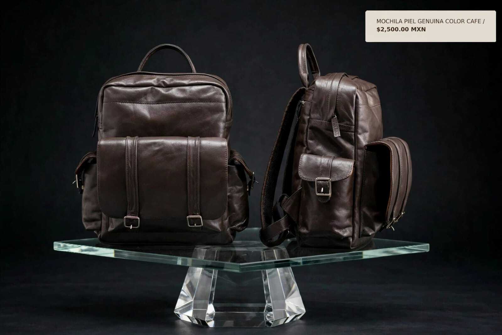 MOCHILA CAFE REDONDEADA PIEL
