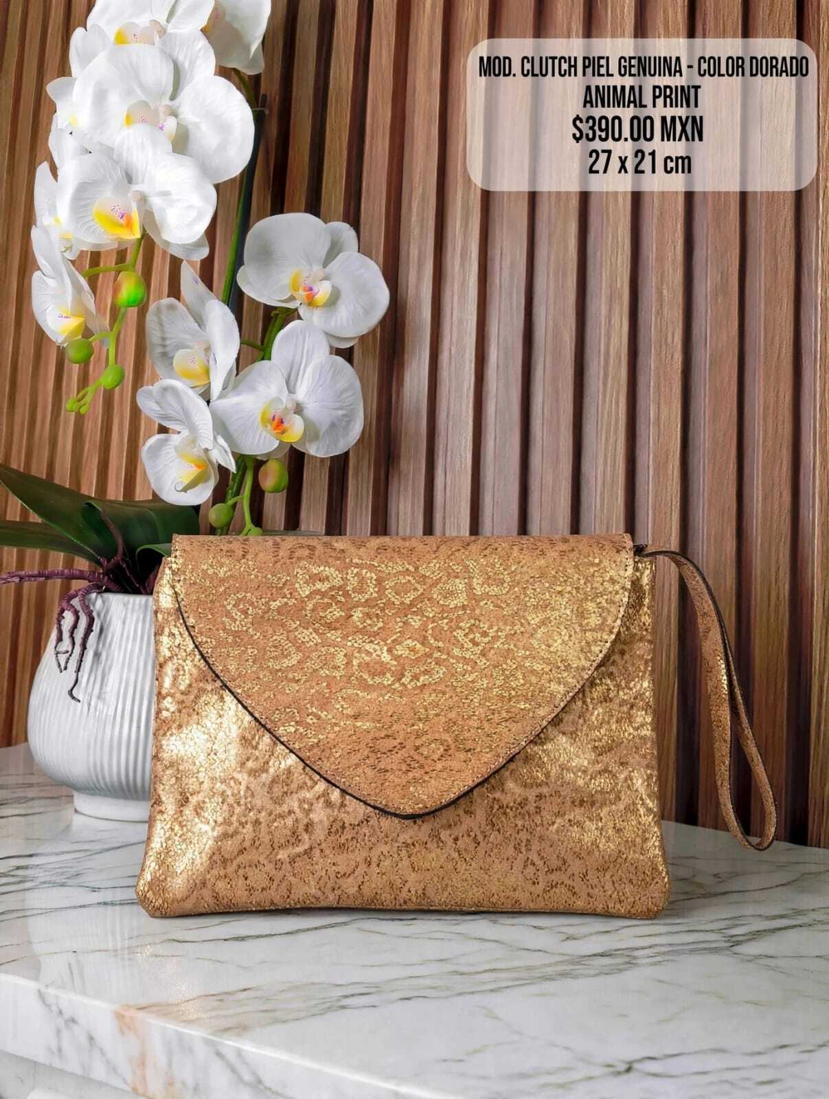 clutch animal print dorado